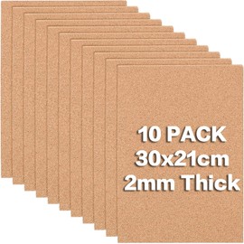 BENECREAT 10 Pack 11.5 x 8.2 A4 Cork Sheets (2mm Thick) Rectangle Coaster Cork Backing Sheets for Wall Decoration, Party