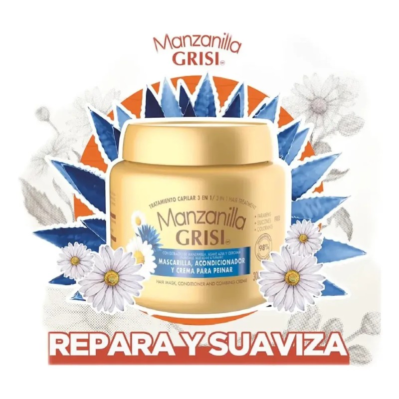 Kit Aclarante Cabello Grisi Manzanilla Shampoo Crema Peinar