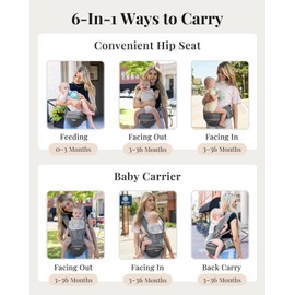 MOMTORY StowNGO Pro Baby Carrier, Safety-Certified 6-in-1 Baby Carrier Newborn to Toddler, Detachable Baby Holder Carrier with Hip Seat, Ergonomic Cozy Baby Front and Back Carrier for 7-50lbs