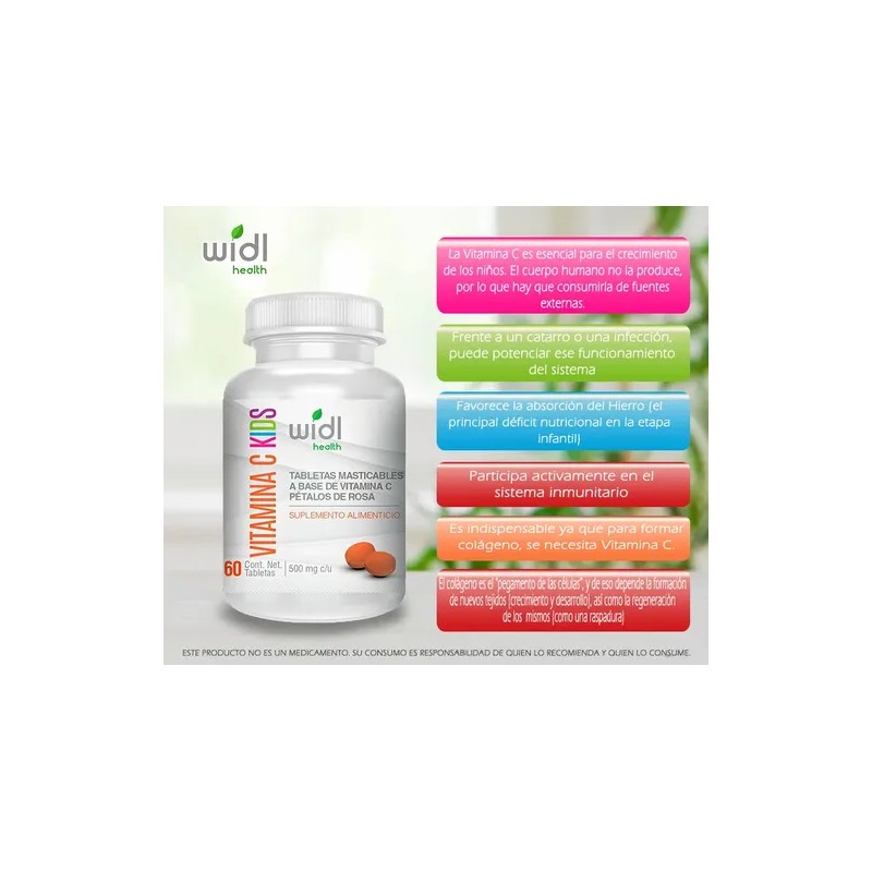 Vitamina C Masticable para Niños de Widl Health Sabor Naranja