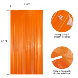 2 Pack Orange Fringe Backdrop Curtains, Orange Streamers Party Backdrop, Party Decorations for Birthday, Holidays, Parties & More