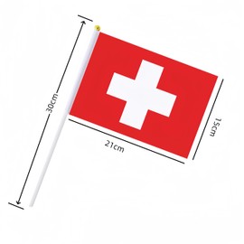 50Pcs Switzerland Flag on Stick 14x21cm Mini Swiss Waving Flag Plastic Flagpole Single Side Flag Small Flag Parade International Festivals Party Decoration Supplies Election Support