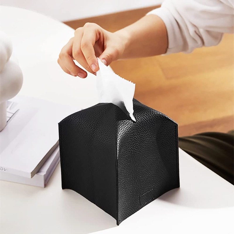 VOANZO 2 x Square Modern Dainty PU Leather Tissue Box