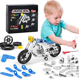Sendowtek Kit de Construcción Modelo de Motocicleta, DIY Juguete de Motocicleta de Metal Ensamblado, Regalo de Modelo de Motocicleta de Metal 5 en 1 para Niños de 8 a 15 Años (139 Pcs)