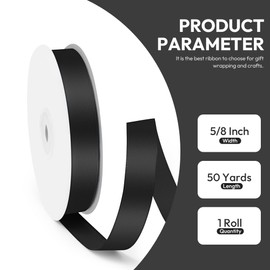 Quhora 5/8" x 50 Yards Satin Ribbon - Black Silk Ribbon with Spool - Ideal for Gift Wrapping, Floral Bouquets, Crafts, Wedding Party Decorations, Christmas and Sewing Projects