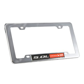 Chrome License Plate Frame with 5.0 Red Coyote Emblem for Mustang & F-150