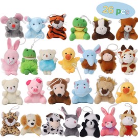 Juegoal 26 Pack Christmas Mini Animal Plush Toy Set, Cute Small Stuffed Animal Keychain Set, Goodie Bag Fillers, Carnival Prizes for Kids, Assortment Kid Valentine Gift Easter Egg Filter Party Favors