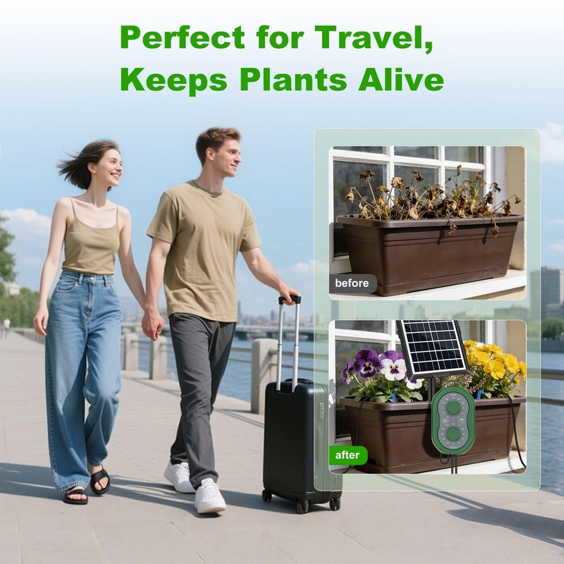 50FT Automatic Solar Drip Irrigation System, Solar Automatic Plant Waterer