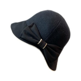 Ladies Elegant Winter Bucket Hat with Bowknot British Style Bowler Hat Vintage Packable Classic Bucket Hat for Women, Black