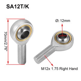 HiPicco SA12T/K Rod End Bearing, 4pcs 12mm Bore Self Lubricating M12x1.75mm Metric Male Thread Right Hand Heim Joint with Jam Nuts