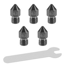 Aokin 5 Pcs 0.2mm Hardened Steel Nozzles MK8 Nozzles 3D Printer Nozzles with High Temperature Wear Resistant for Creality Ender 3/3 Pro/3 V2, Ender 5/5 Pro, CR-10/10S, Makerbot, with Flat Wrench