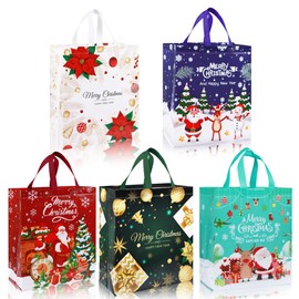 Large Christmas Tote Bags, 12pcs Reusable Xmas Gift Bags with Handles, Non-woven Christmas Shopping Bags Grocery Bag Gift Wrapping Bag Xmas Holiday Party Favor Decoration
