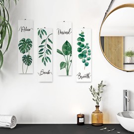 decalmile 4 pieces Tropical Palm Leaves Wooden Signs Hanging Wall Plaque Boho Leaf Wall Decor Sign for Bathroom Living Room Home Art Decor