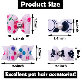 PET SHOW 10pairs White Small Dog Hair Bows with Rubber Bands Puppy Hair Bows with Bling Rhinestone Bowknot Topknot Medium Doggies Cats Boy Girl Grooming Accessories Assorted