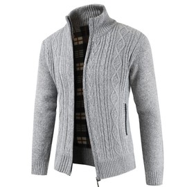 YAOHUOLE Men's Long Sleeve Pullover Men's Long Sleeve Cardigan Cable Knit Chunky Knit Cardigan Warm in Winter, 02 Light Grey