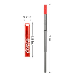 ZOKU Coca-Cola Reusable Pocket Straw, Telescopic Stainless Steel Drinking Straw with Silicone Mouthpiece, Adjustable to 9 Inches, Set of 2