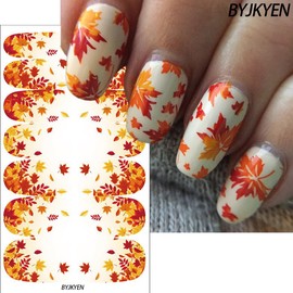 Fall Nail Stickers for Nail Art, 6 Sheets Maple Leaf Nail Polish Strips Thanksgiving Gel Nail Stickers DIY Full Wraps Stickers Autumn Maple Leaves Nail Decals for Women Holiday DIY Manicure Decoration