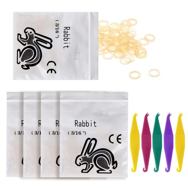 Orthodontic Elastic Rubber Bands and Placers, 500 Pieces Dental Rubber Traction Bands 5 Pieces Elastic Placement for Braces (3/4 inch, Rabbit)