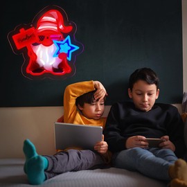 WittyRhE USA 4th of July Neon Signs Gnome Neon Lights Patriotic Gnomes Decor for Home,Office,Business,Memorial Day,Independence Day Gift Art for Boys Girls -13 x 12.8 IN-USB Powered-Acrylic