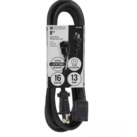 Utilitech WorkShop 8ft 16/2 2-Prong Black Outdoor SJTW Light Duty Extension Cord