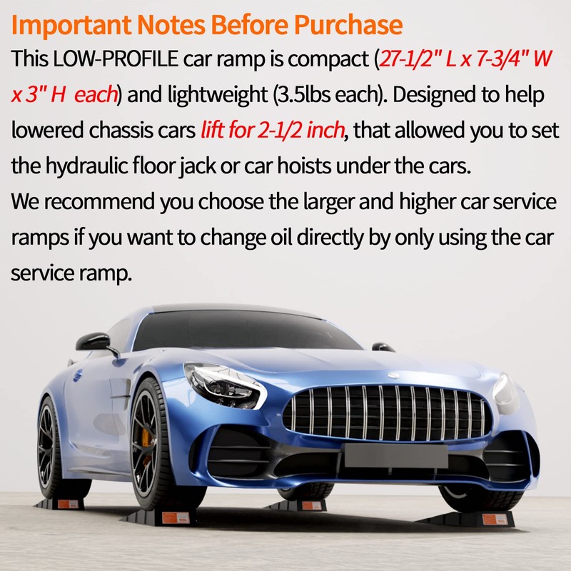 OULEME Low Profile Car Service Ramp with Anti-Slip Pads, 2-1/2"