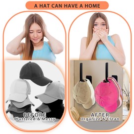 shoowyees Hat Rack for Baseball Caps, 2PACK Wall Hat Organizer, Hat Hanger Storage Cap Organizer, No Drilling Strong Hat Holder for Door Closet Bedroom Bathroom Office (Black-2 Pack)