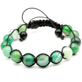ElisaJewelryArt - Natural Green Agate Beaded Bracelet Genuine Gemstone Agitation Crystal Macrame Bracelet Unisex Bracelet (WOMEN, Green Agate)