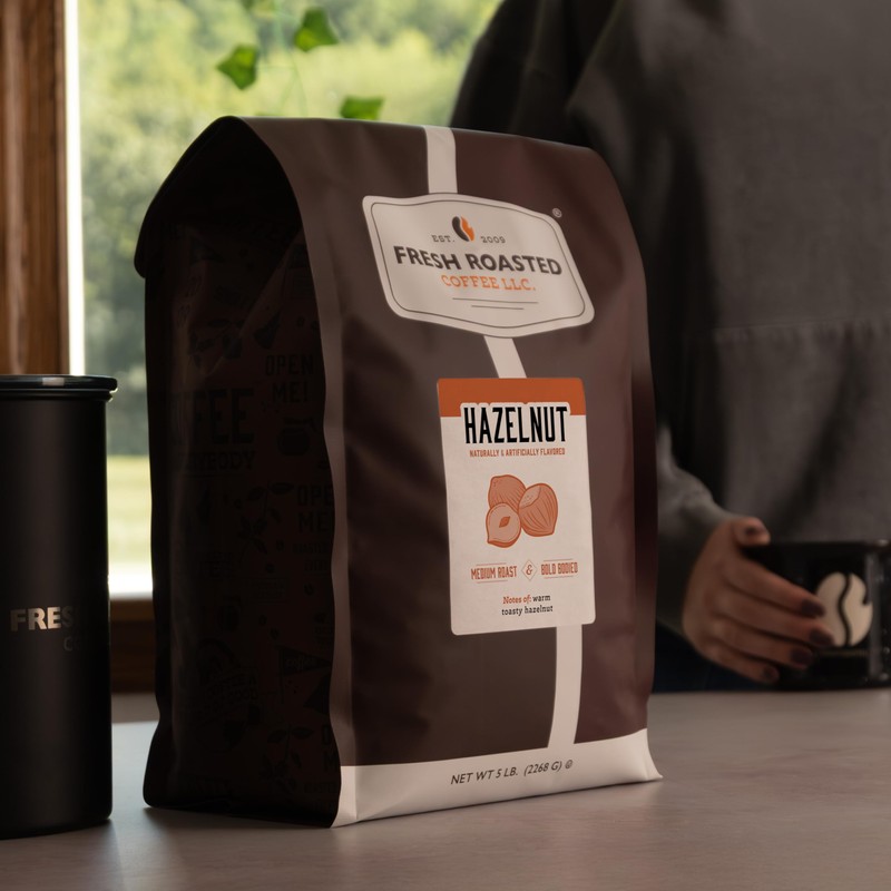 Fresh Roasted Coffee, Hazelnut Flavored Coffee, 5 lb (80 oz),
