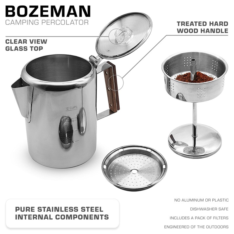 COLETTI Bozeman Percolator Coffee Pot — NO Aluminum or Plastic
