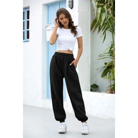 Women's Cinch Bottom Sweatpants Pockets High Waist Sporty Gym Athletic Fit Jogger Pants Lounge Trousers (Black A, M)