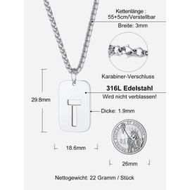 Richsteel Men's Necklace with Letter A-Z Silver Pendant, Metal