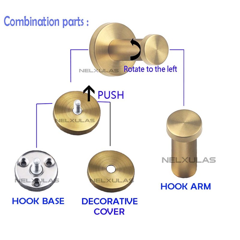 NELXULAS Golden Brushed Stainless Steel Single Heavy Duty Wall Mount