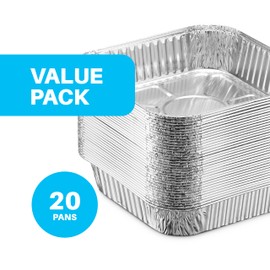 MontoPack - Sartenes cuadrados de aluminio desechables de 8 pulgadas para hornear, 8 x 8 pulgadas para asar, horno tostador, preparación de comidas, asar, llevar | Paquete de 20 (8 x 8 pulgadas sin