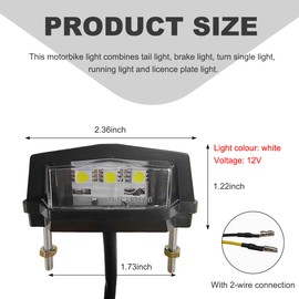 Wevdn Motorcycle LED License Plate Light 6K, 12V Universal Bright LED License Plate Lamp Rear Brake Taillight, Waterproof 6K Tail Light License Plate Mount Brake Lamp for Motorbike