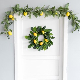 WYSRJ Artificial Lemon Garland, 6Ft Faux Greenery Garland Vine with Fake Yellow Lemon Spring Artificial Fruit Garland for Front Door Wall Decoration