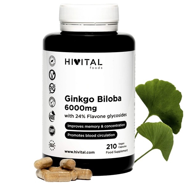 Ginkgo Biloba 6000mg 210 Vegan Capsules for 7 Months 100%