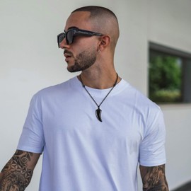 COAI Mens Womens Wolf Tooth Amulet Black Obsidian Necklace