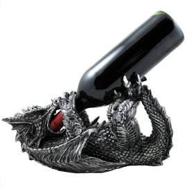 Mythical Dragon Wine Bottle Holder Statue in Medieval & Fantasy Bar or Kitchen Table Decor Sculptures and Decorative Gothic Racks and Stands As Gifts for Wine Lovers
