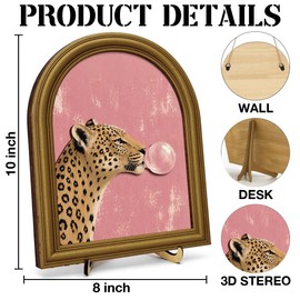 3D Funny Cheetah Bathroom Decor Sign, Pink Vintage Leopard Blowing Bubble Bathroom Wall Art Sign for Washroom Restroom Shelf Wall Toilet Tank Decor 8x10 Inch