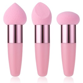 Sibba 3 PCS Makeup Sponges Foundation Beauty Blender Blending Wet and Dry Make Up Applicator Cosmetic Concealer Face Brush Egg Brushes Covers Eyes Sticks Powder Puff With Handle