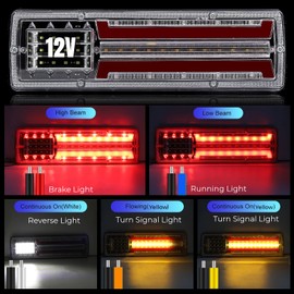 NWpangu LED Truck Tail Lights Trailer Rear Light Brake Lights Turn Signal/Reverse/Running Lights Universal Pickups Camper Vans Flatbed RV Tail Lighting, 2PCS (12, Volts (DC))