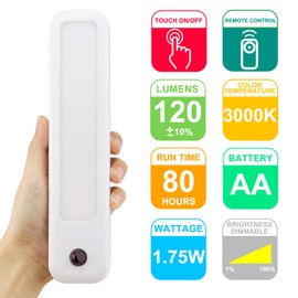 HONWELL Closet Light with Remote, Battery Operated Cabinet Light, Wireless Under Counter Lighting, 120 Lumens, LED Light Bar, Dimmable Push Light, Stick on Lights for Hallway, Kitchen, Shelf, Pantry
