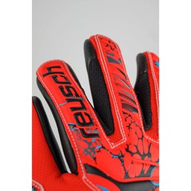 Reusch Attrakt Grip Evolution Finger Support Junior Goalkeeper Gloves with Good Grip and Inseam Cut 4, Red/Blue/Black