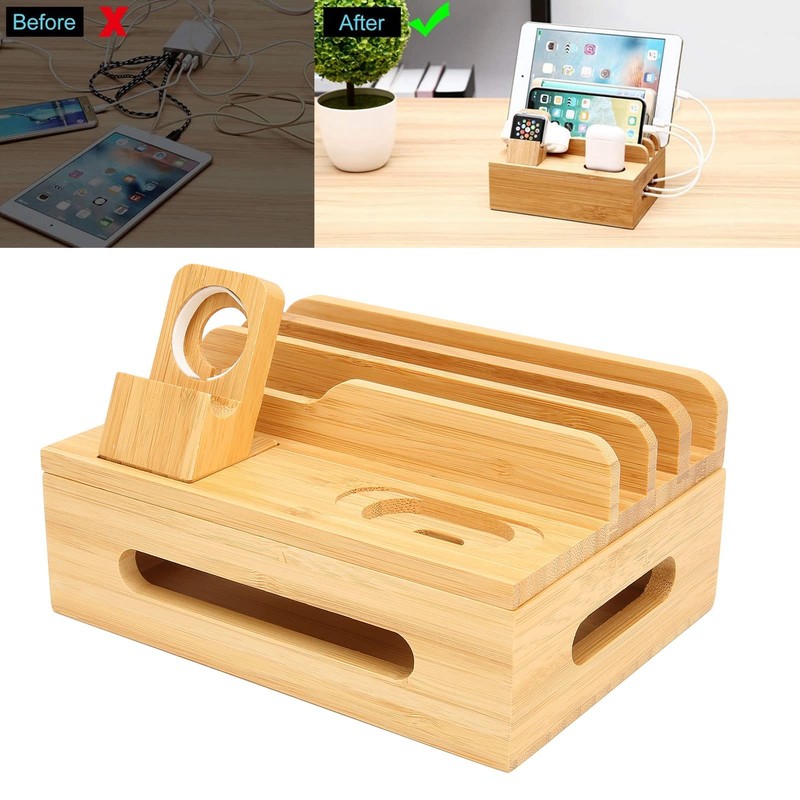 Bamboo Charging Station for Multiple Devices Charging Station Stand Rack