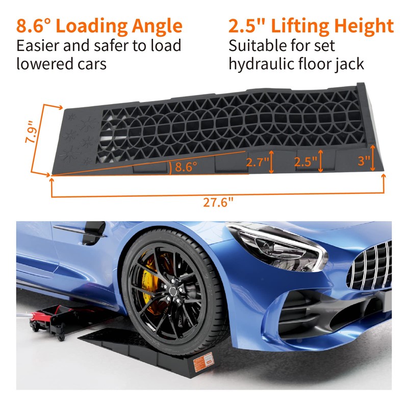 OULEME Low Profile Car Service Ramp with Anti-Slip Pads, 2-1/2"
