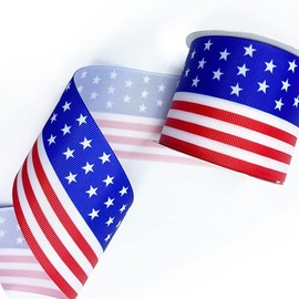 Hying Veterans Day Patriotic Ribbons for Crafting, American Flag Ribbons Blue Red Grosgrain Ribbons Labor Day Craft Ribbons for Wreath Bows Memorial Day Decorations, 2.5" X 10 Yards