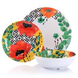 Elama Grace 12 Piece Melamine Dinnerware Set, Multi- Red/Yellow/Green/Blue