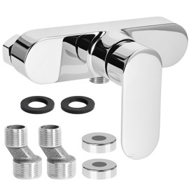 BTBHIHO Shower Mixer Valve Wall Mounted, Single‑Lever Zinc Alloy Mixer with ½″ BSP Connection, Ceramic Valve Core, Chrome‑Plated Dual Hot & Cold Outlets Shower Fitting for Bathroom