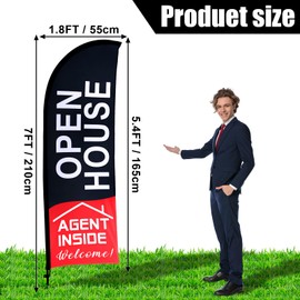Buryeah 2 Pack Open House Flags Signs for Real Estate Agents Feather Flag Opening Signs Banner Set with Flagpole Ground Stake Portable Bag for Real Estate Business(Black,7x5.4 ft)