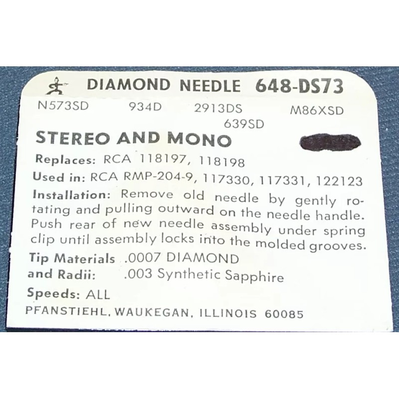 Pfanstiehl PHONOGRAPH RECORD PLAYER NEEDLE 648-DS73 for RCA 117331 RCA